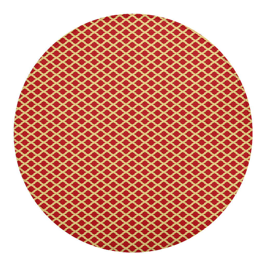 Red And Beige Japanese Pattern Print Round Blanket