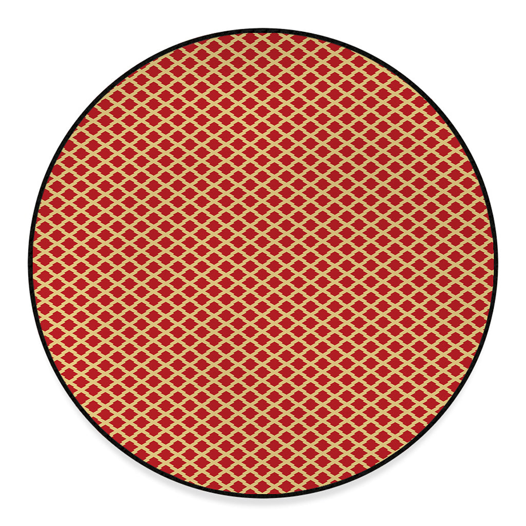 Red And Beige Japanese Pattern Print Round Floor Mat