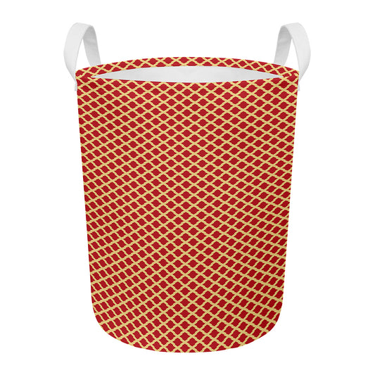 Red And Beige Japanese Pattern Print Round Laundry Basket