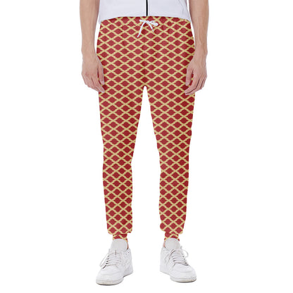 Red And Beige Japanese Pattern Print Scuba Joggers
