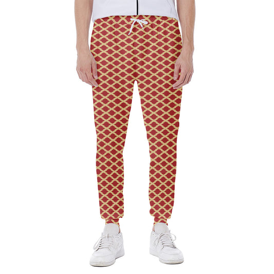 Red And Beige Japanese Pattern Print Scuba Joggers