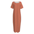 Red And Beige Japanese Pattern Print Short Sleeve Long Nightdress