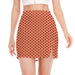 Red And Beige Japanese Pattern Print Side Slit Mini Skirt