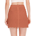 Red And Beige Japanese Pattern Print Side Slit Mini Skirt