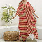 Red And Beige Japanese Pattern Print Silk V-Neck Kaftan Dress
