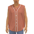 Red And Beige Japanese Pattern Print Sleeveless Baseball Jersey