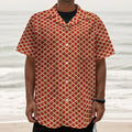 Red And Beige Japanese Pattern Print Textured Short Sleeve Shirt