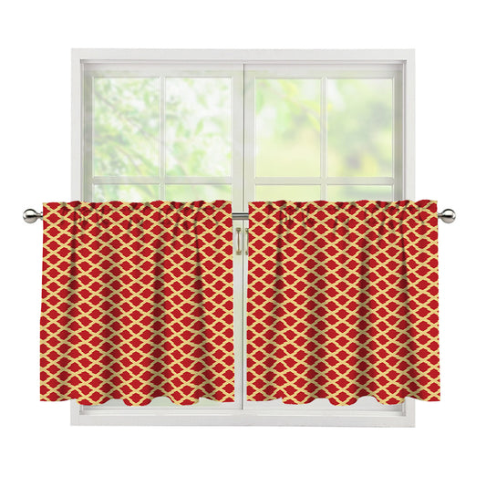 Red And Beige Japanese Pattern Print Tier Curtains