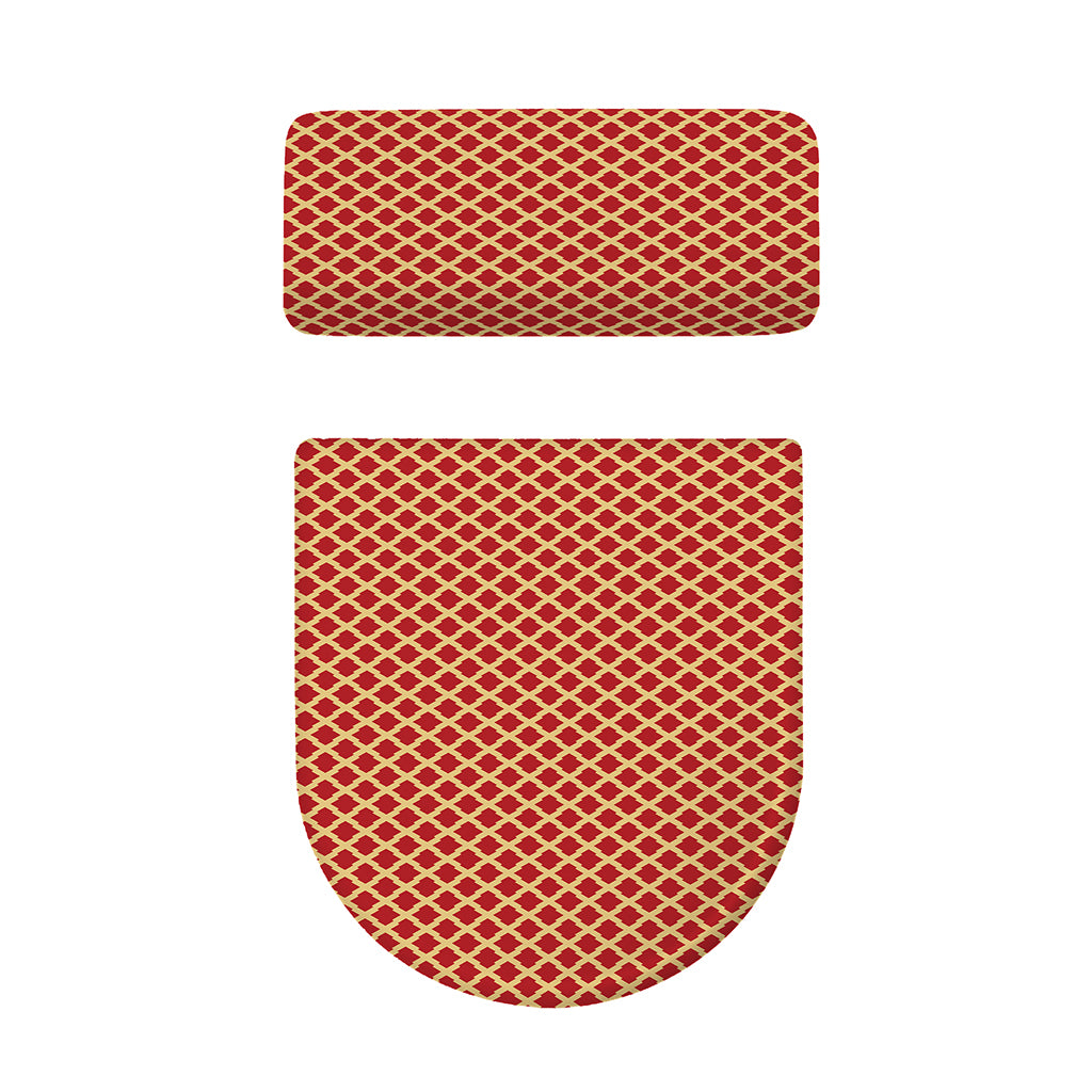 Red And Beige Japanese Pattern Print Toilet Lid And Tank Cover Set