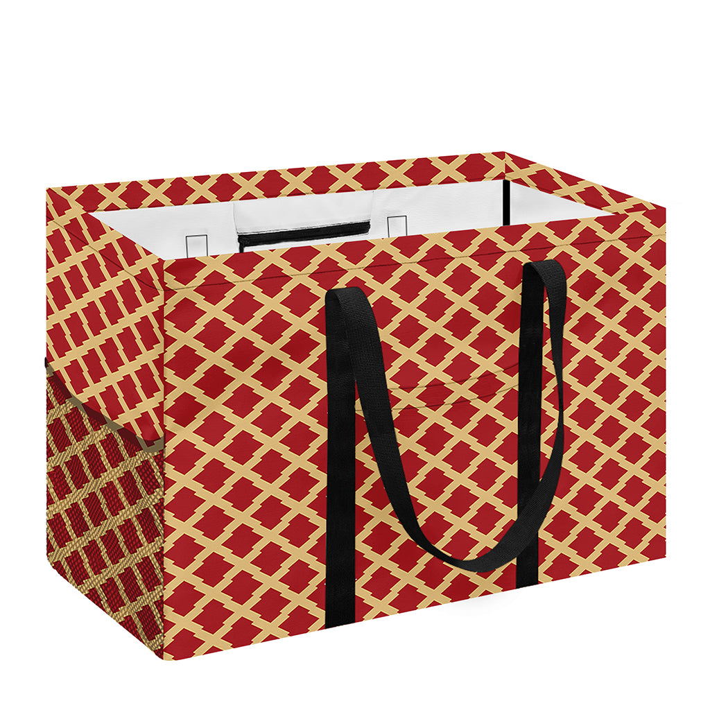 Red And Beige Japanese Pattern Print Utility Tote Bag