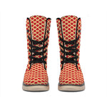 Red And Beige Japanese Pattern Print Winter Boots