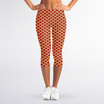 Red And Beige Japanese Pattern Print Women's Capri Leggings