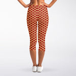 Red And Beige Japanese Pattern Print Women's Capri Leggings