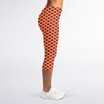 Red And Beige Japanese Pattern Print Women's Capri Leggings