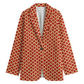 Red And Beige Japanese Pattern Print Women's Cotton Blazer
