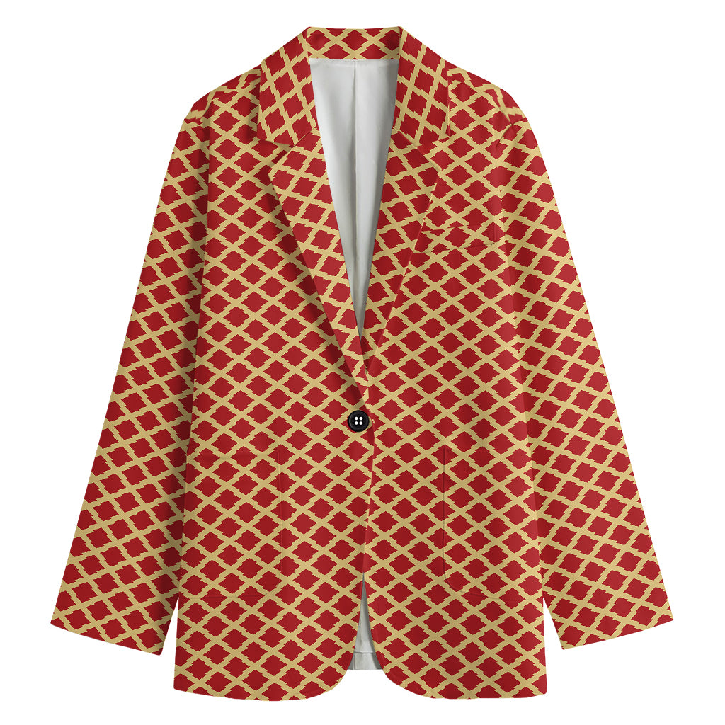 Red And Beige Japanese Pattern Print Women's Cotton Blazer