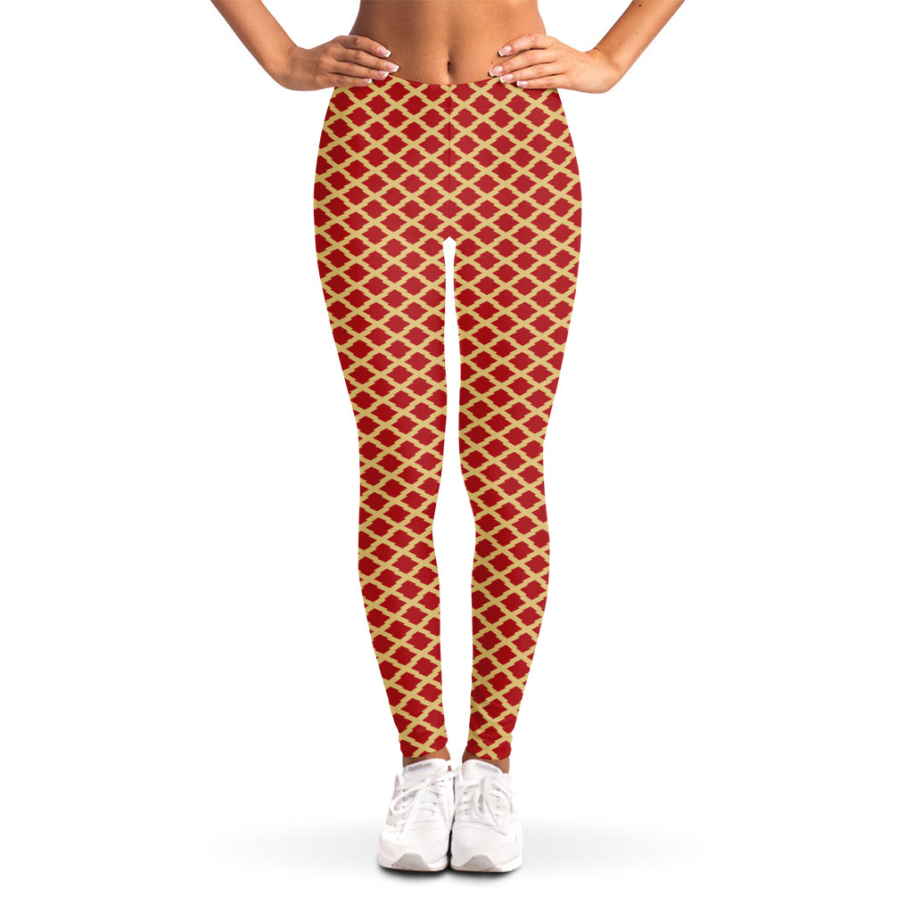 Red And Beige Japanese Pattern Print Women's Leggings