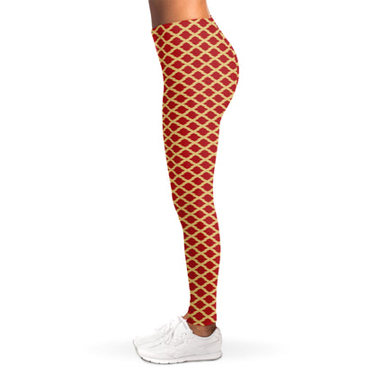 Red And Beige Japanese Pattern Print Women's Leggings