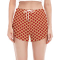 Red And Beige Japanese Pattern Print Women's Split Running Shorts