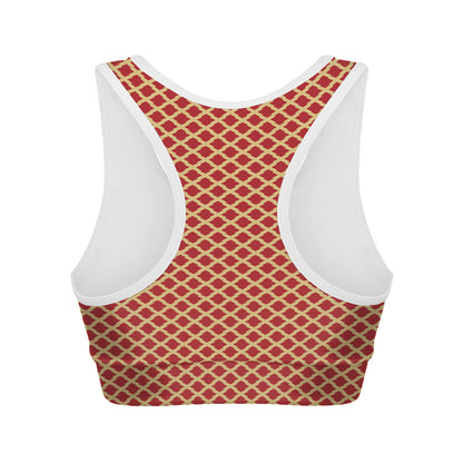 Red And Beige Japanese Pattern Print Women's Sports Bra