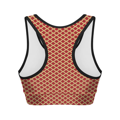 Red And Beige Japanese Pattern Print Women's Sports Bra