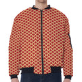 Red And Beige Japanese Pattern Print Zip Sleeve Bomber Jacket