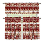 Red And Beige Southwestern Pattern Print 3 Piece Kitchen Curtains