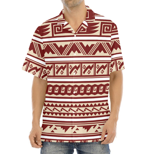Red And Beige Southwestern Pattern Print Aloha Shirt