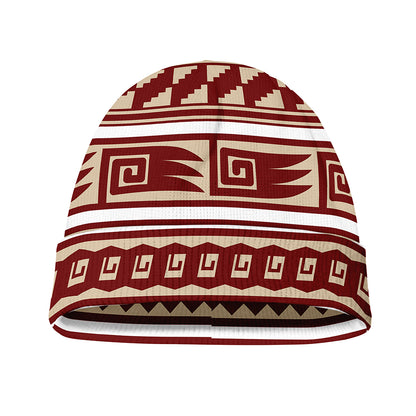 Red And Beige Southwestern Pattern Print Beanie