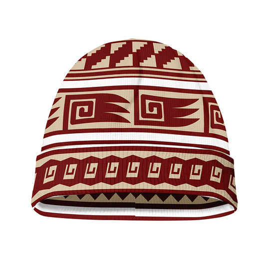 Red And Beige Southwestern Pattern Print Beanie