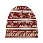Red And Beige Southwestern Pattern Print Beanie