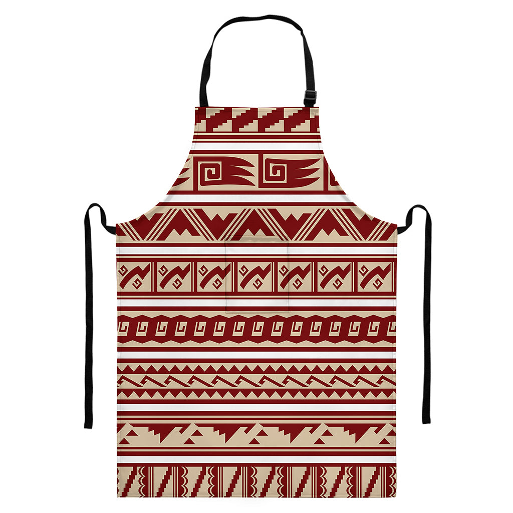Red And Beige Southwestern Pattern Print Bib Apron With Pocket