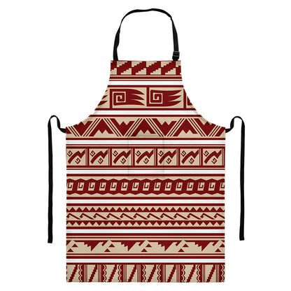 Red And Beige Southwestern Pattern Print Bib Apron With Pocket