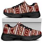 Red And Beige Southwestern Pattern Print Black Chunky Shoes