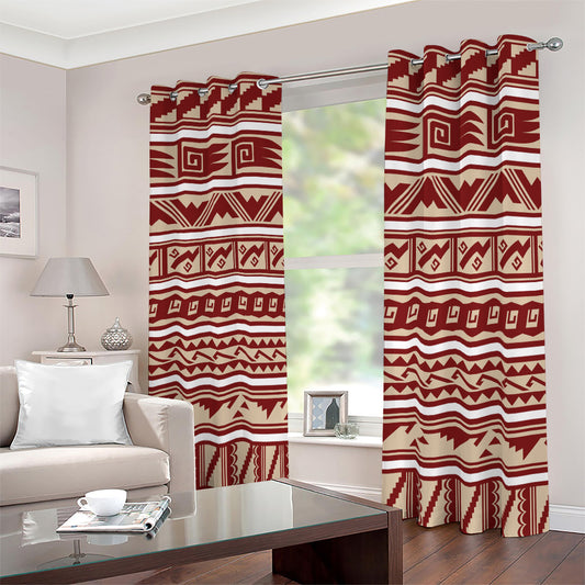 Red And Beige Southwestern Pattern Print Blackout Grommet Curtains