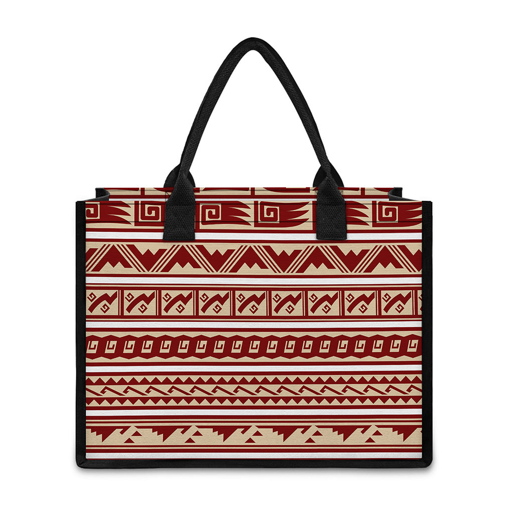 Red And Beige Southwestern Pattern Print Canvas Tote Bag