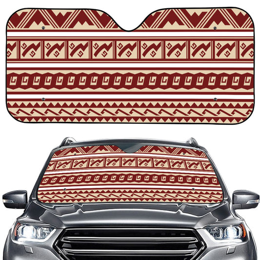 Red And Beige Southwestern Pattern Print Car Windshield Sun Shade
