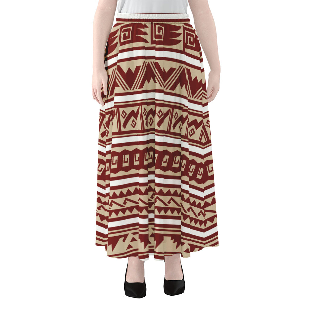 Red And Beige Southwestern Pattern Print Chiffon Maxi Skirt