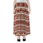Red And Beige Southwestern Pattern Print Chiffon Maxi Skirt