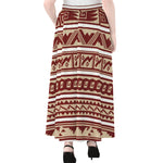 Red And Beige Southwestern Pattern Print Chiffon Maxi Skirt