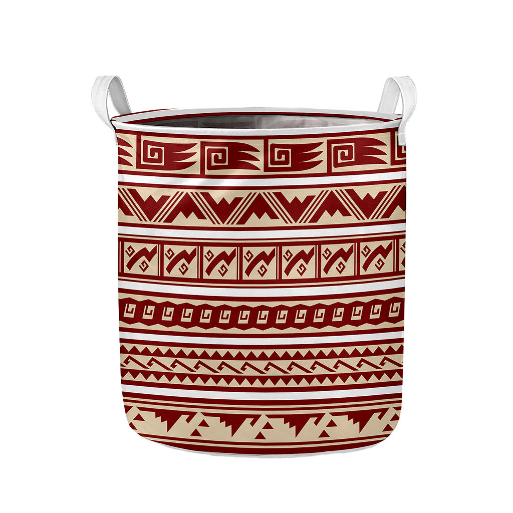 Red And Beige Southwestern Pattern Print Collapsible Laundry Basket