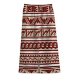 Red And Beige Southwestern Pattern Print Cotton Front Slit Maxi Skirt