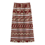 Red And Beige Southwestern Pattern Print Cotton Front Slit Maxi Skirt
