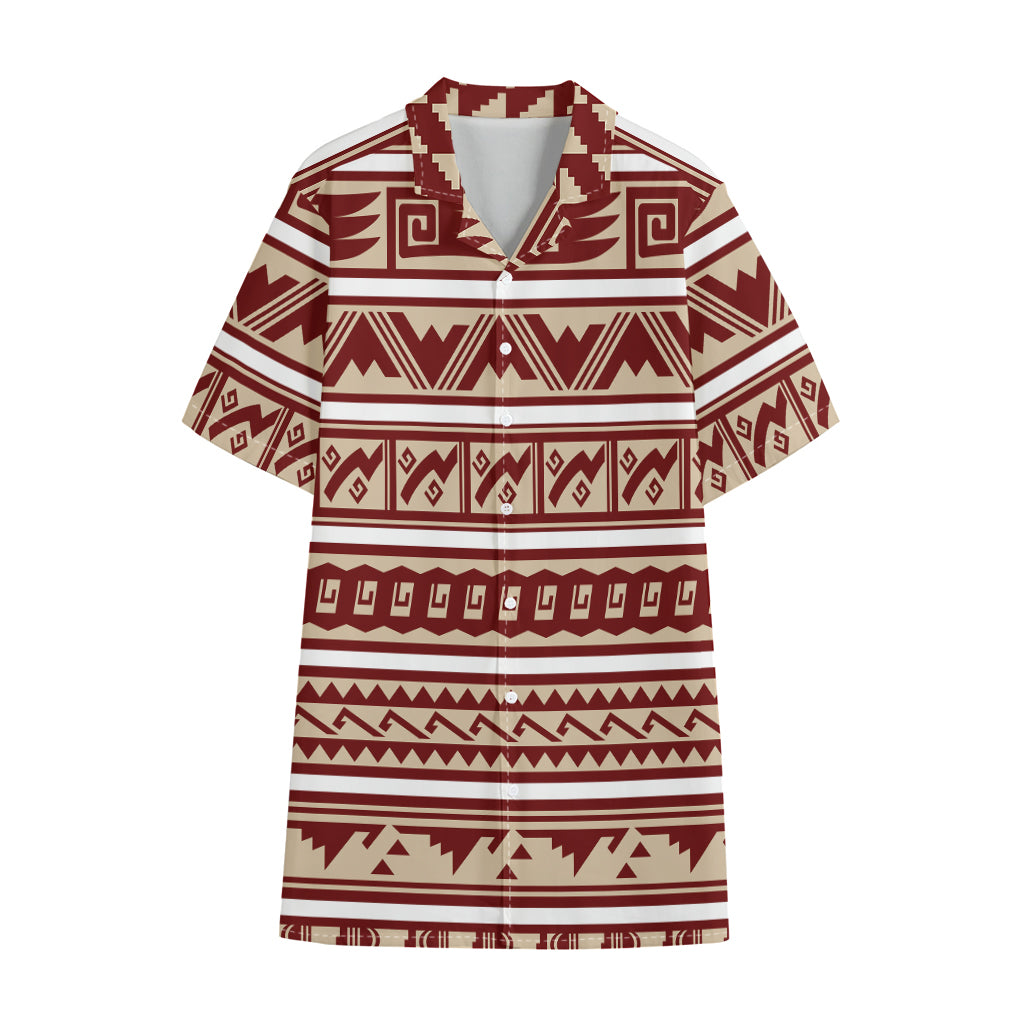 Red And Beige Southwestern Pattern Print Cotton Hawaiian Shirt