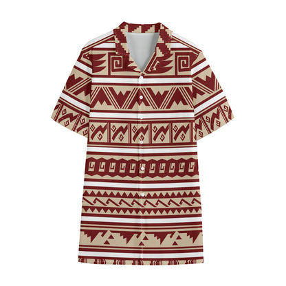 Red And Beige Southwestern Pattern Print Cotton Hawaiian Shirt