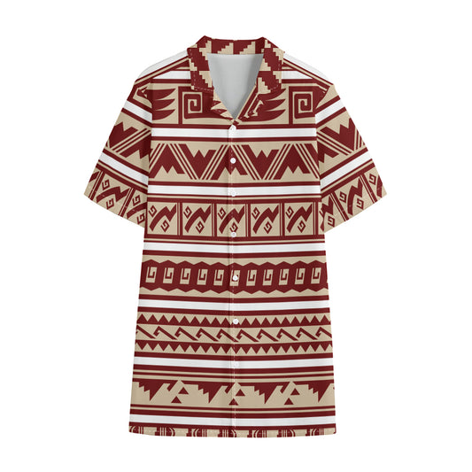 Red And Beige Southwestern Pattern Print Cotton Hawaiian Shirt