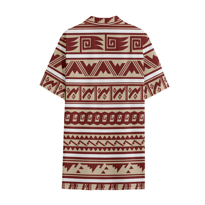 Red And Beige Southwestern Pattern Print Cotton Hawaiian Shirt