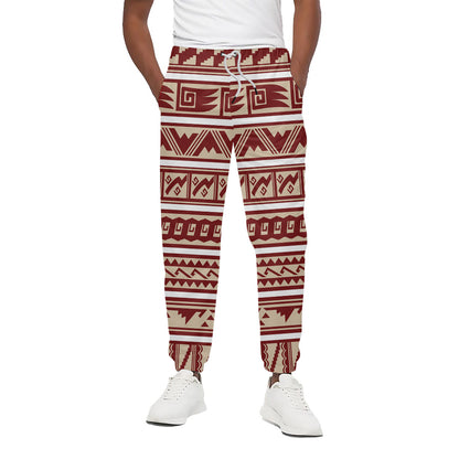 Red And Beige Southwestern Pattern Print Cotton Pants