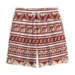 Red And Beige Southwestern Pattern Print Cotton Shorts