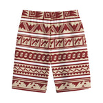 Red And Beige Southwestern Pattern Print Cotton Shorts